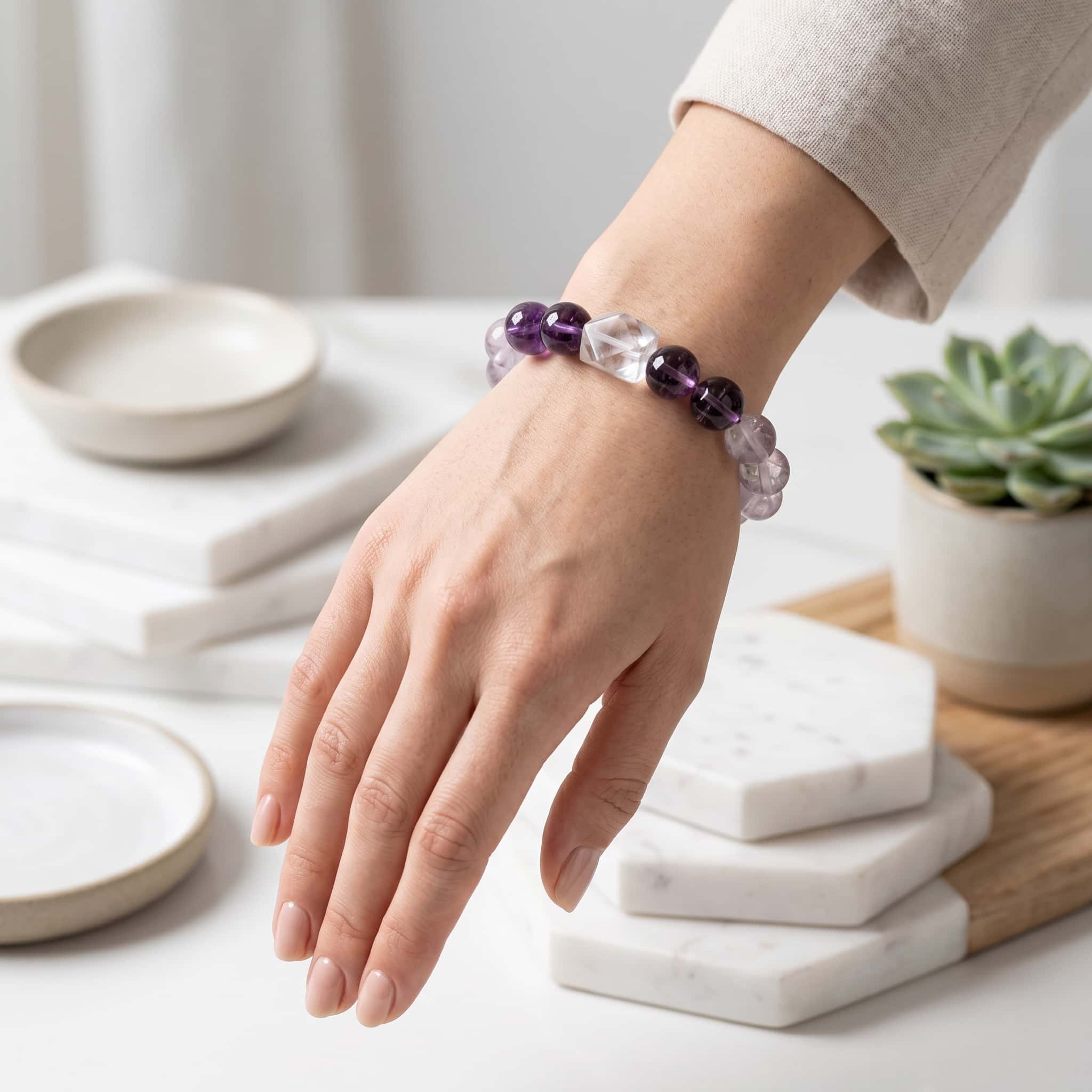 Lavender Dreams – Gradient Amethyst & Clear Quartz Healing Bracelet