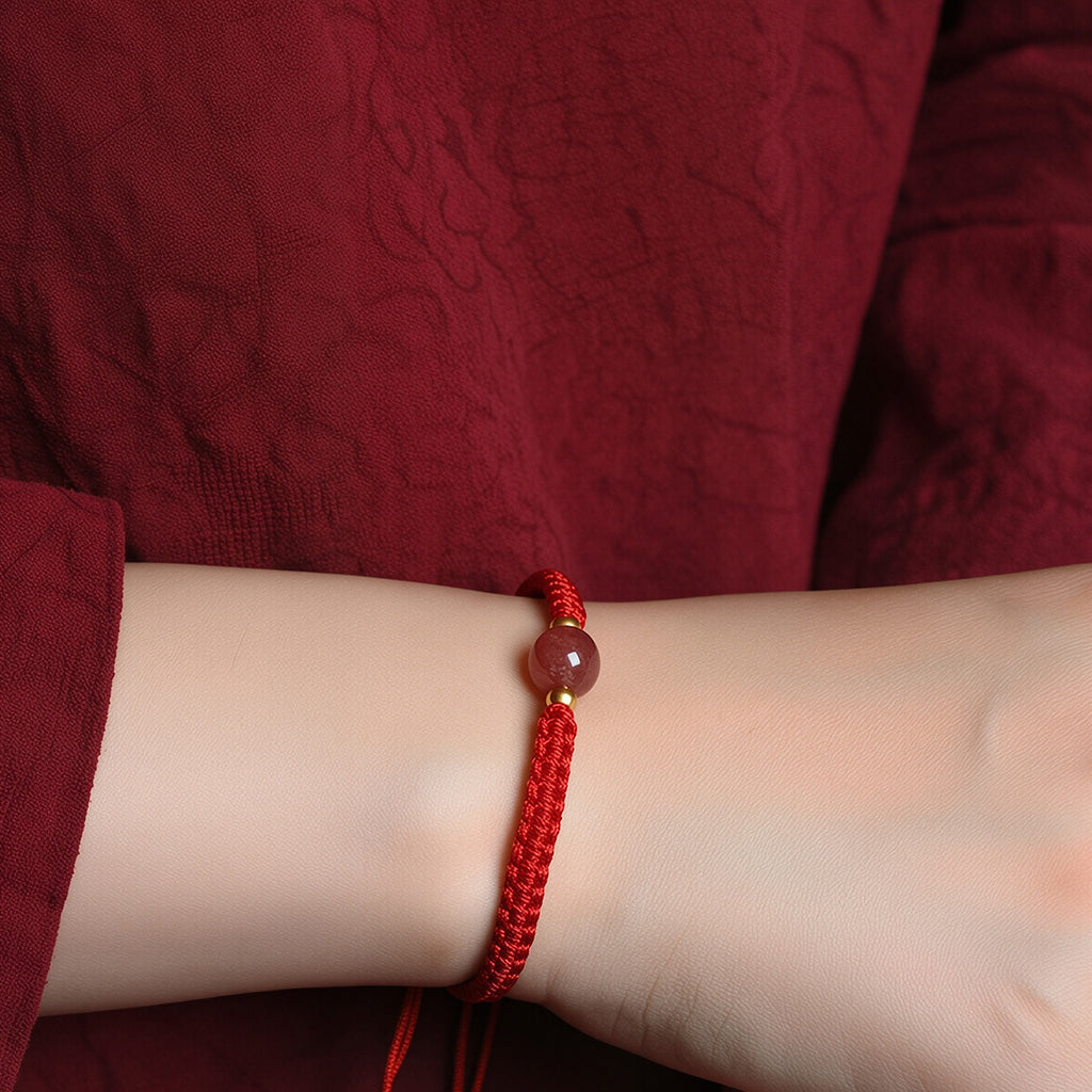 Minimalist Single Bead Red String Bracelet — Handmade Braided Cord, Natural Crystal Charm, Adjustable for Men Women, Lucky Protection Gift